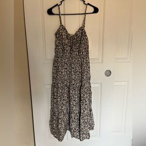 Time and Tru Black and Cream Floral Midi Dress